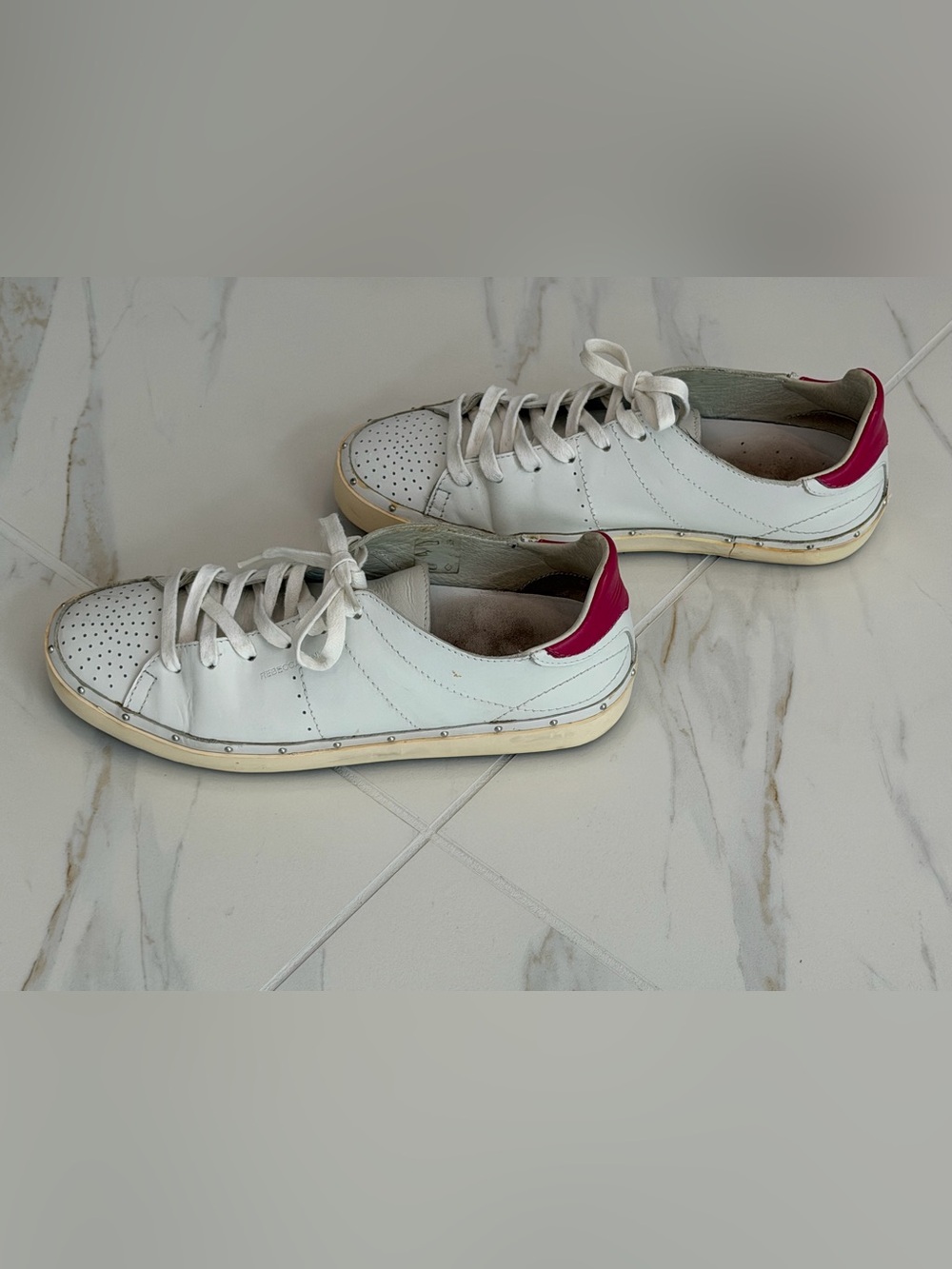 Rebecca Minkoff Mitchell Low-Top Leather Studded Sneaker, Pink Heel, Size 7.5